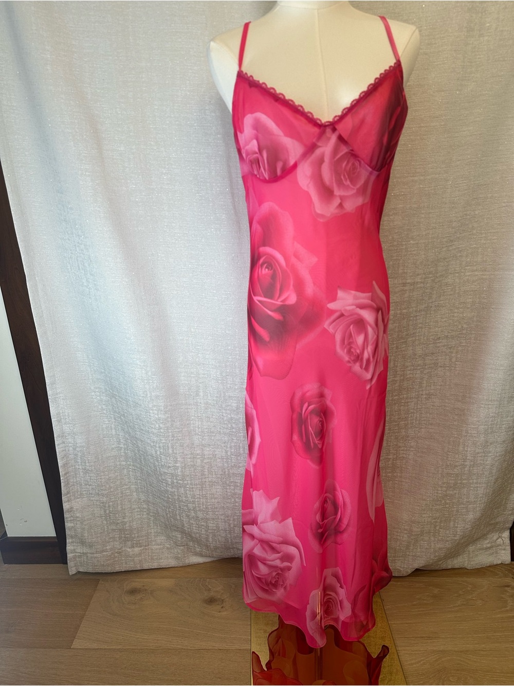Bella Venice Avani Women’s Pink Floral Lace Trim Midi Slip Dress
